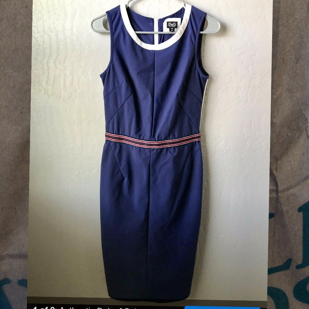 Dolce&Gabanna Navy Blue Dress w White And Red Trim